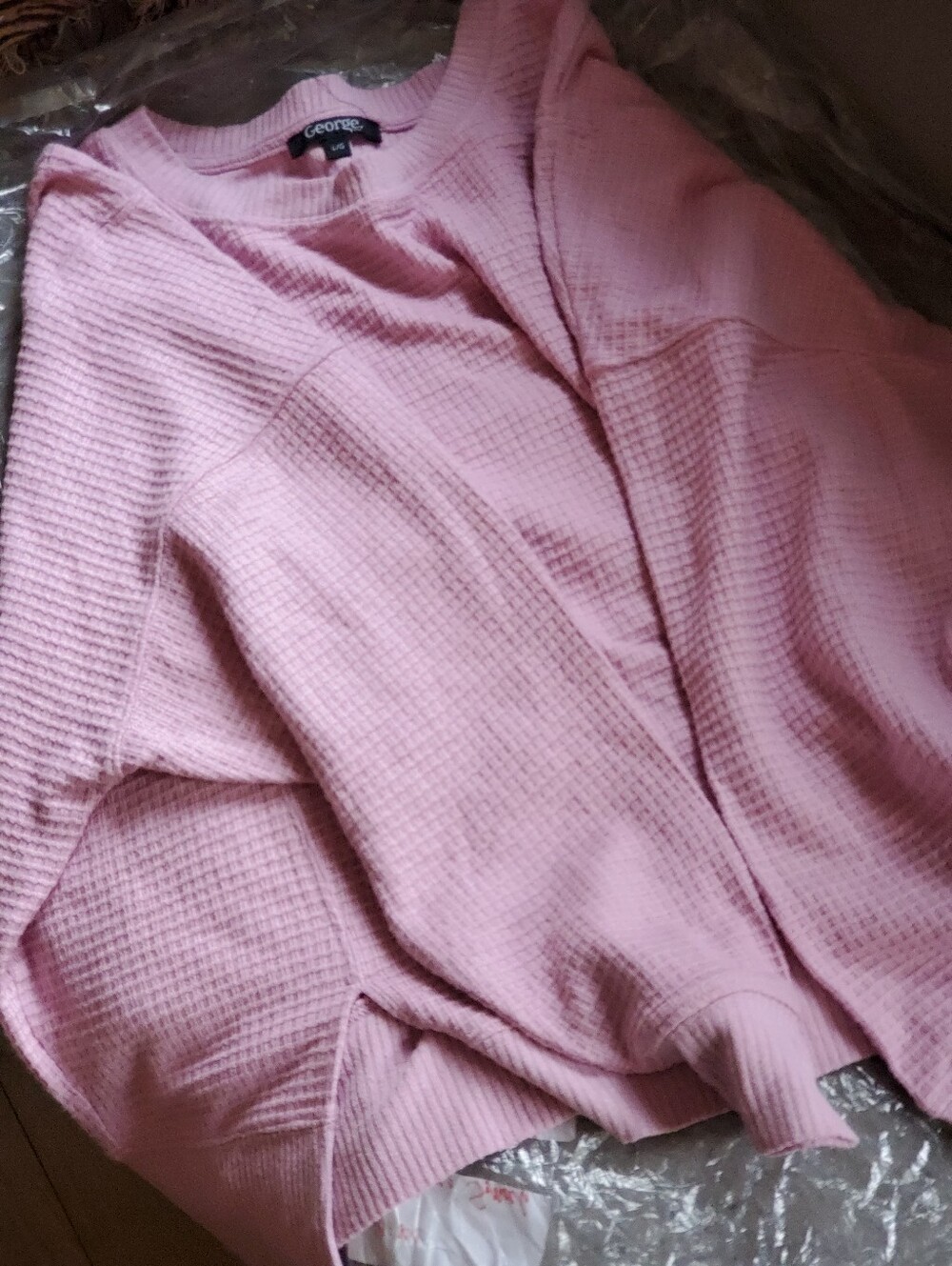 George Light Pink Waffle Crewneck Sweater